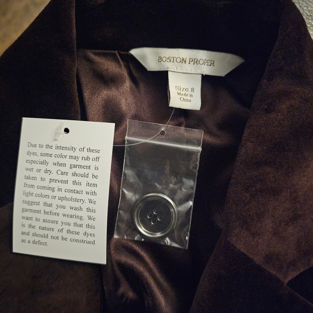 NWT Boston Proper Women's Brown Velour Fitted Tailored Blazer Jacket Size 8 - Picture 4 of 7